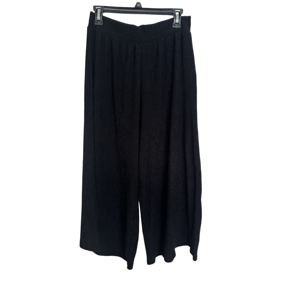 Silence + Noise Black Flowy Crinkle Wide Leg Pull On Pants L Casual Coastal